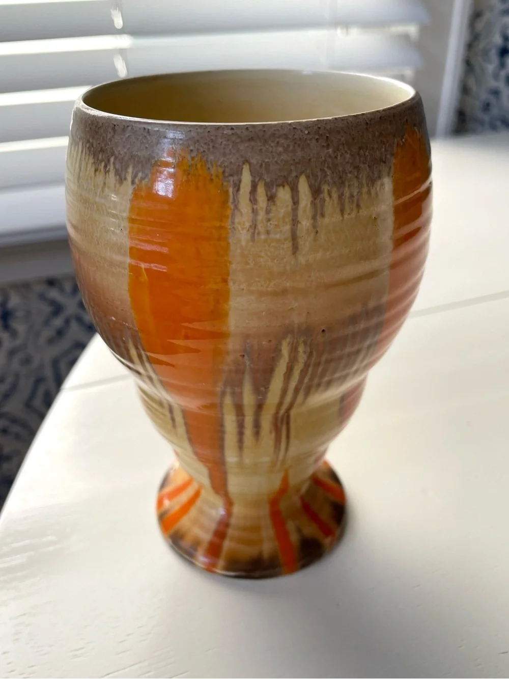Vintage Shelley pottery Harmony drip style vase Moderne orange yellow brown